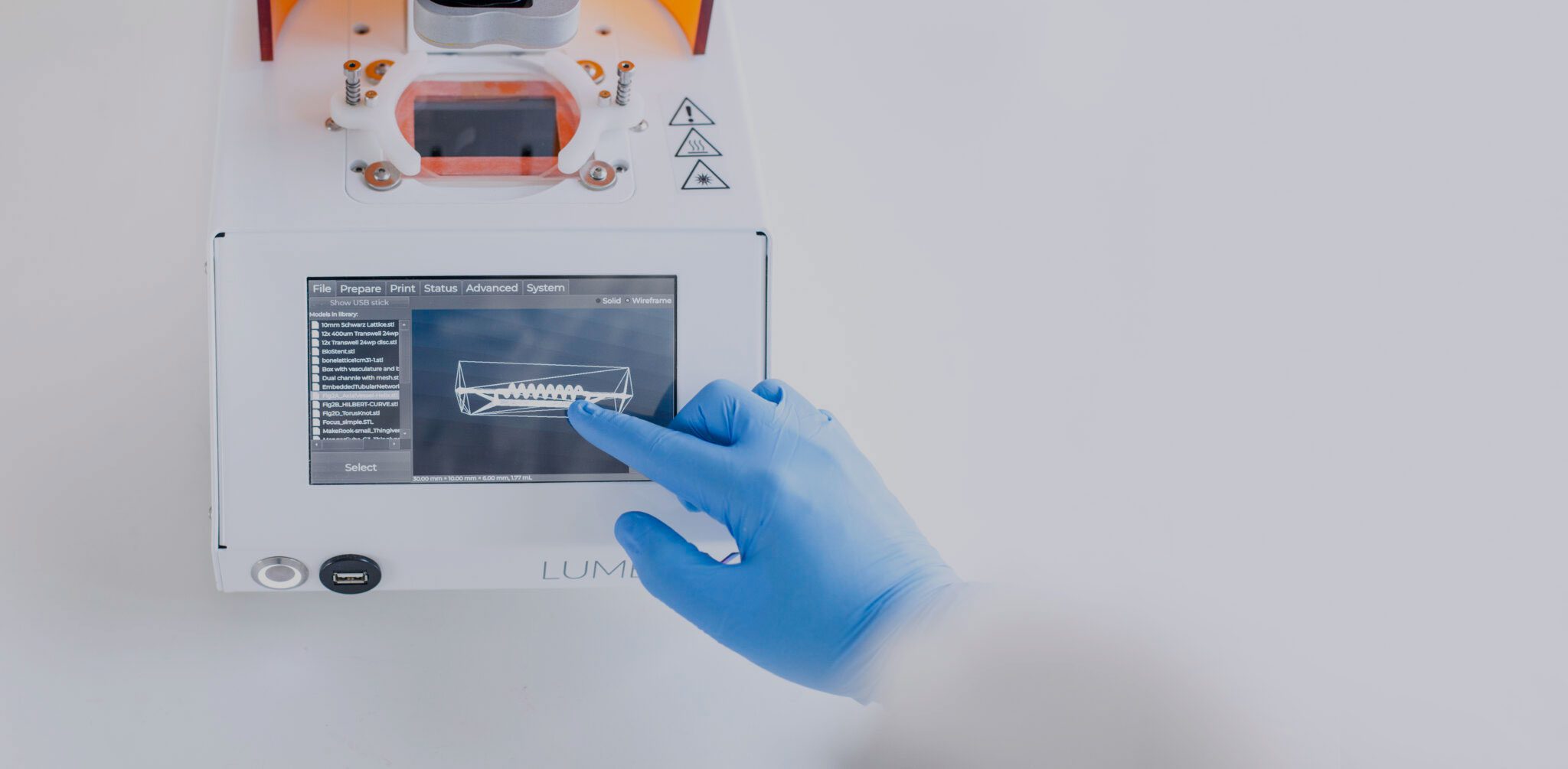 lumen x light based bioprinter screen