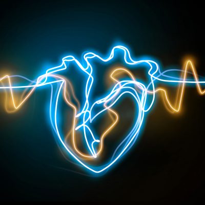 A heart made with blue and yellow light